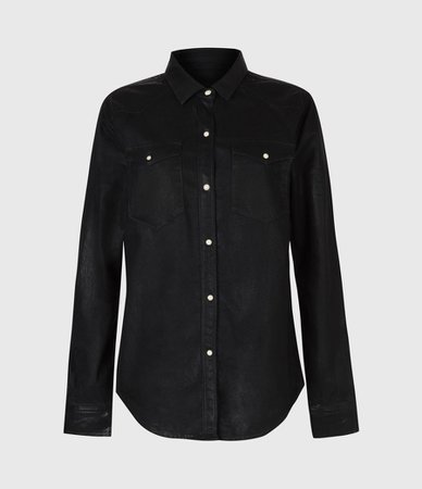 ALLSAINTS US: Womens Hazel Coated Denim Shirt (black)