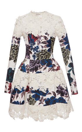 Silk Lace Floral Structured Short Dress by Emanuel Ungaro | Moda Operandi