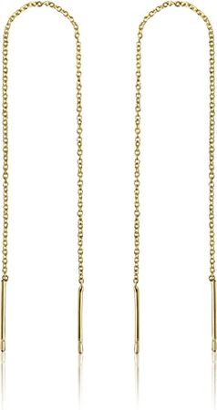 Amazon.com: 14k Gold Chain Earrings for Women, Gold Threader Earrings for Women | Double Piercing Earrings, Thread Earrings | Gold Drop Earrings, Dangle Earrings, Long Earrings for Women, Double Hole Earrings: Clothing, Shoes & Jewelry