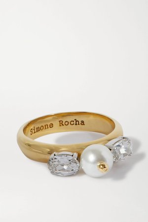 Gold Gold-tone crystal and faux pearl ring | Simone Rocha | NET-A-PORTER