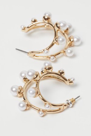Beaded Earrings - Gold-colored/white - Ladies | H&M US
