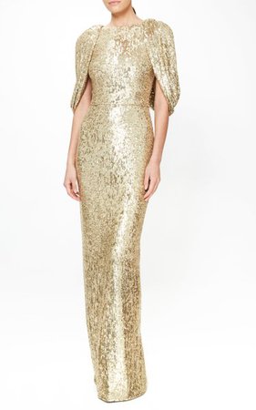 Caped Sequined Gown By Pamella Roland | Moda Operandi
