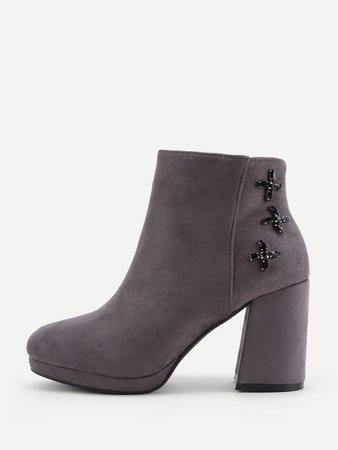 Rhinestone Flower High Heeled Ankle Boots