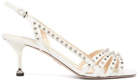 Studded Leather Slingback Sandals - Womens - White