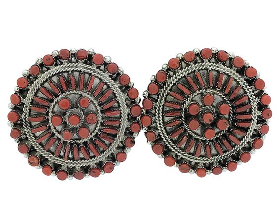 Eva Wyaco Zuni Handmade Mediterranean Coral Cluster Earrings