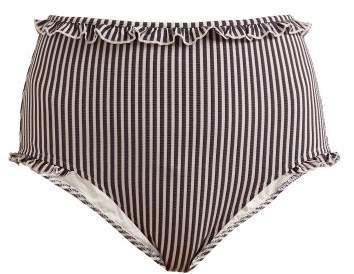 The Leslie High Rise Striped Bikini Briefs - Womens - Navy Stripe