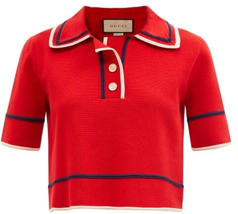 Gucci GG-button Short-sleeve Cotton-blend Sweater - Red - ShopStyle Knitwear