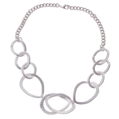 Silver Plated Modern Link Necklace from Peru - Silver Modernity | NOVICA