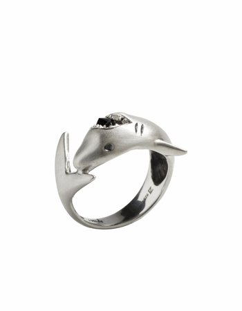 Silver Shark Ring with Black Diamond — PROJECT ZERO