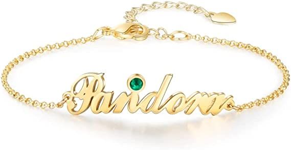Amazon.com: GLAVEHO Name Bracelet with Synthetic Birthstone Personalized, Customize Name Chain Bracelets Birthday Gift for Women Girls (925 Sterling Silver-yellow gold color): Clothing, Shoes & Jewelry