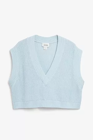 Cropped knit vest - Light blue - Knitted tops - Monki ES