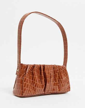 ASOS DESIGN ruched 90s shoulder bag in tan croc | ASOS