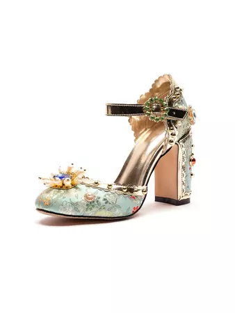 Sapatos retrô 10 cm flor de luxo salto grosso – vintage alegre