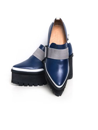 IN STOCK - GEORRIA LEATHER PLATFORM LOAFER (BLUE) - Jamie Wei Huang