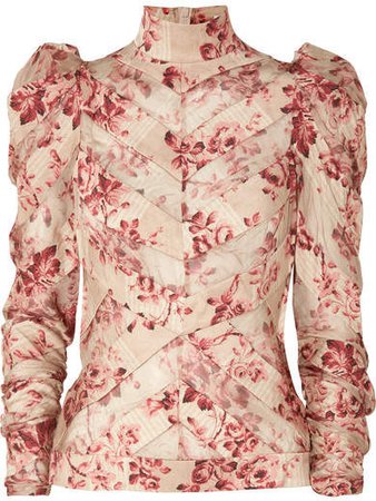 Unbridled Chiffon-paneled Floral-print Silk-blend Blouse - Antique rose