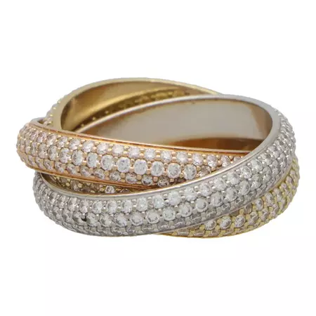 Cartier Classic Full Diamond Trinity Ring Set in 18k Gold For Sale at 1stDibs