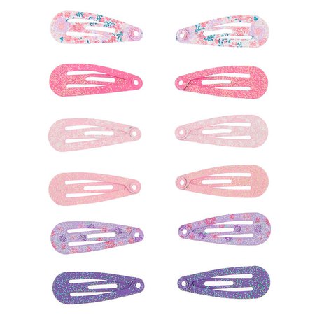 Pretty Pink Glitter Snap Hair Clips - 12 Pack