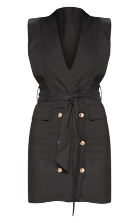 Black Sleeveless Gold Button Detail Blazer Dress | PrettyLittleThing