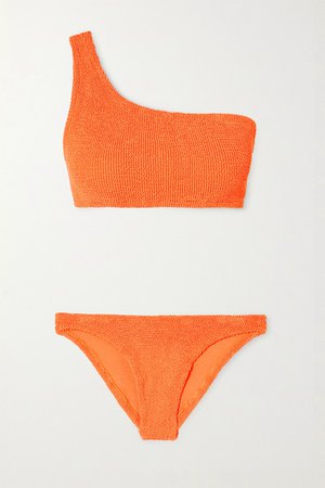Nancy One-shoulder Seersucker Bikini - Bright orange