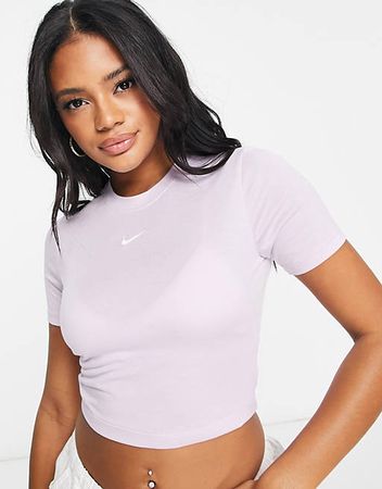 Nike Swoosh cropped slim T-shirt in pink | ASOS