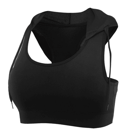 black hooded sports top sport bra tank crop fitness exercise
