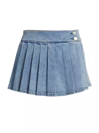 Shop Alice + Olivia Noah Denim Pleated Miniskirt | Saks Fifth Avenue