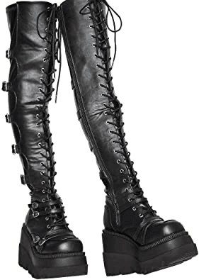 black thigh high combat boots