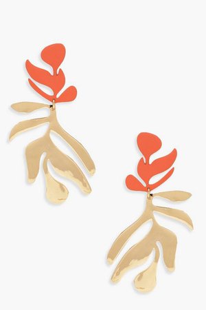 Coral Contrast Abstract Leaf Earrings | Boohoo