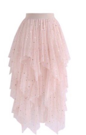 long pink ruffly skirt