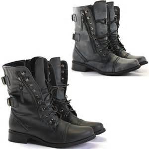 Womens Combat Style Army Worker Military Ankle Boots Flat Punk Shoes Size