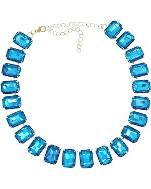 Amazon.com: Crystal Rhinestone Gemstone Choker Collar Necklace For Women Sparkly Trendy Colorful Emerald Neck Chain Statement Piece (Turquoise): Clothing, Shoes & Jewelry
