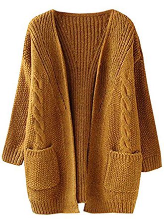 FUTURINO Women's Cable Twist School Wear Boyfriend Pocket Open Front Cardigan Popcorn Sweaters at Amazon Women’s Clothing store