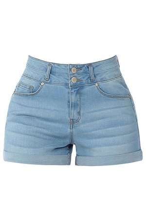 LE3NO Womens Casual 2 Button High Rise Rolled Cuff Push Up Denim Jean Shorts | LE3NO blue