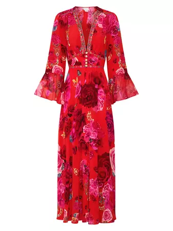 Shop Camilla Floral Silk Midi-Dress | Saks Fifth Avenue