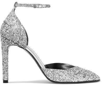 Glittered Leather Pumps - Silver