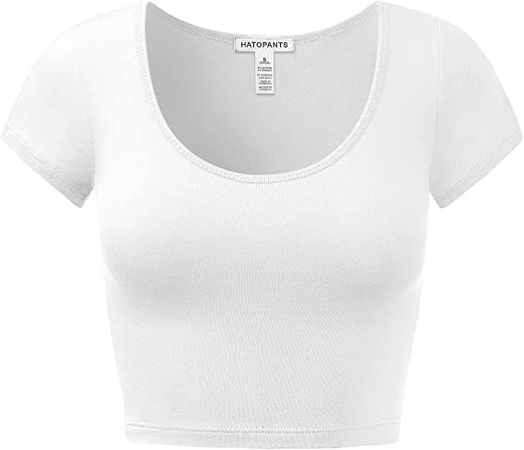 Women's Cotton Basic Scoop Neck Crop Short Sleeve Tops at Amazon Women’s Clothing store