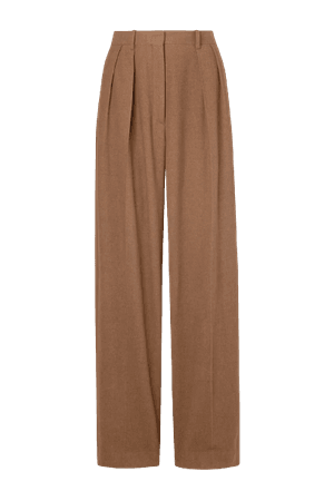 The Row - Igor pleated silk and cashmere-blend wide-leg pants in Brown