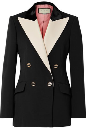 Gucci | Double-breasted velvet and satin twill-trimmed silk and wool-blend blazer | NET-A-PORTER.COM