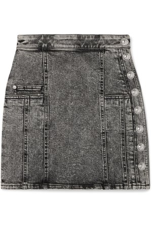 Balmain | Button-embellished acid-wash denim mini skirt | NET-A-PORTER.COM