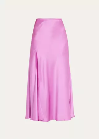 LAPOINTE Satin Midi Skirt with High Slit - Bergdorf Goodman