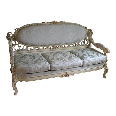 Silik Italian Rococo Antique Style White Carved Formal Sofa | Chairish