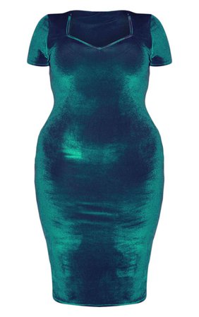 Plus Emerald Green Velvet Short Sleeve Midi Dress | PrettyLittleThing USA