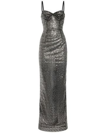 Dolce & Gabbana Sequined Heart Neck Long Dress in Gray | Lyst