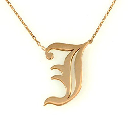 Amazon.com: Rose Gold Plated Sterling Silver Old English Font Jesus J Initial Letter Pendant Necklace 18+2'' Chain: Handmade