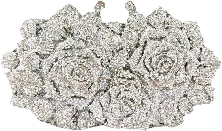 Boutique De FGG Dazzling Flower Crystal Evening Bags For Women Formal Wedding Party Cocktail Clutch Handbag Purse (Silver): Handbags: Amazon.com