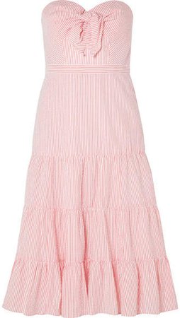 Jackaroo Strapless Striped Cotton-seersucker Dress - Coral