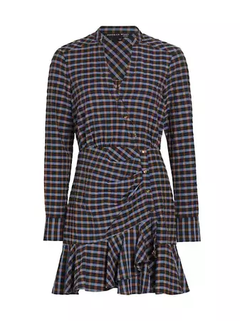 Shop Veronica Beard Sherry Checkered Long-Sleeve Minidress | Saks Fifth Avenue