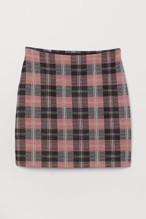 Short Jersey Skirt - Pink/black plaid - | H&M US