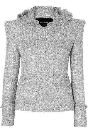 Balmain | Hooded embellished bouclé-tweed jacket | NET-A-PORTER.COM