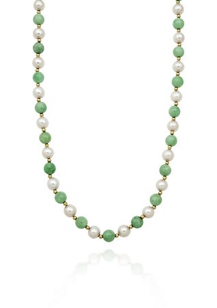 Belk & Co. 14k Yellow Gold Jade and Freshwater Pearl Necklace